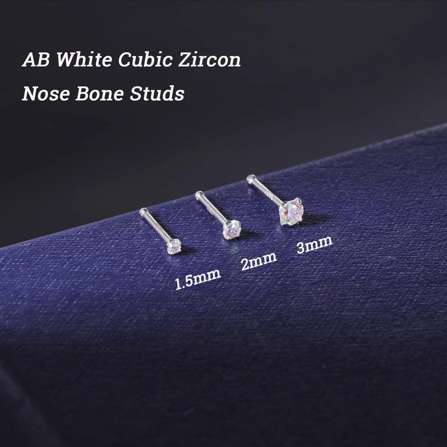 ZS 18K Real Gold 20G Nose Rings for Women Men, 1.5mm 2mm 3mm CZ Simulated Diamond, Solid 7mm Nose Stud Pin Piercing, Non-Irritating Skin Body Jewelry