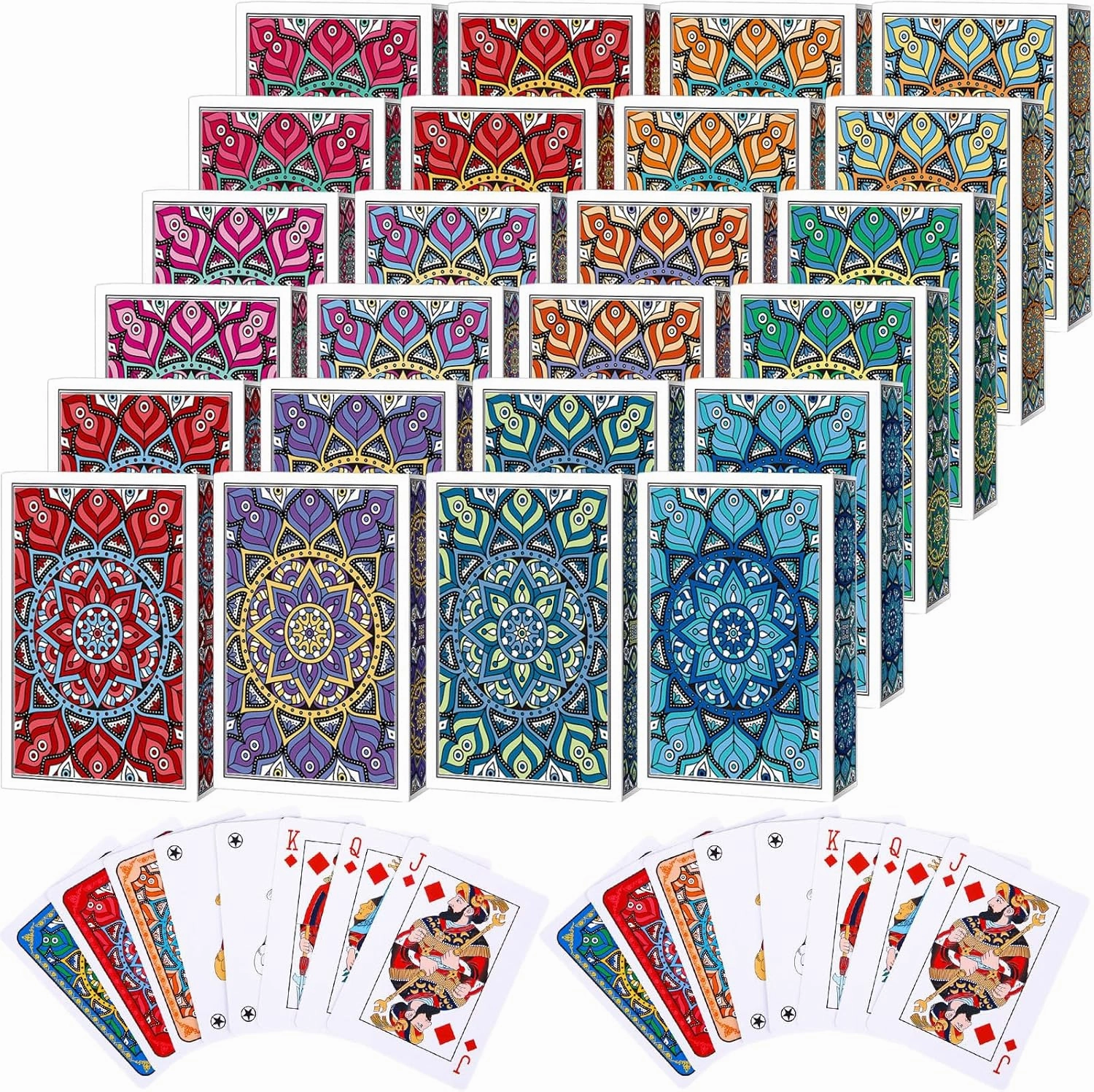 Zubebe 24 Decks of Nertz Card Game Bulk Standard Playing Cards with 12 Colors Mandalas Theme Playing Cards Multiplayer Solitaire Cards Compatible with Poker, Blackjack, Rummy, Go Fish, Bridge