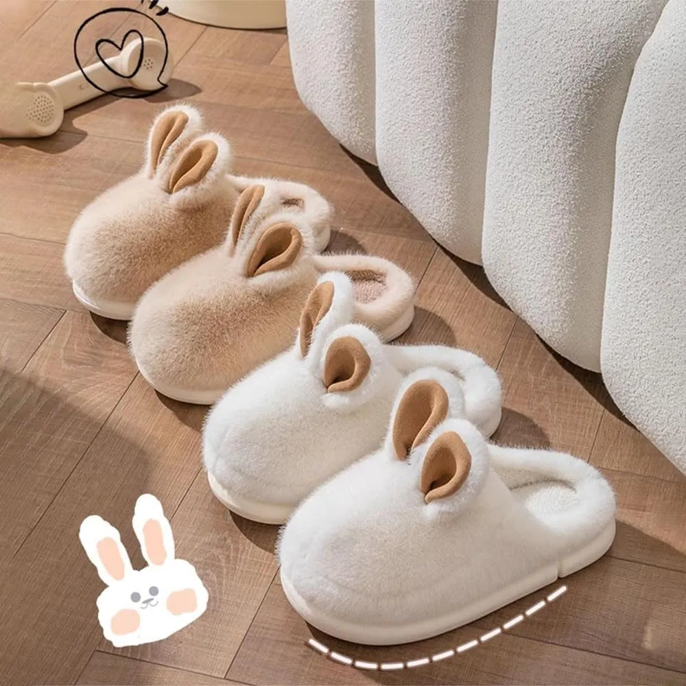 Zureto Cut Bunny Ear Women's Fuzzy House Memory Foam Slippers, Cute Furry Faux Fur Lined Bedroom Shoes, Cozy Indoor Shoes