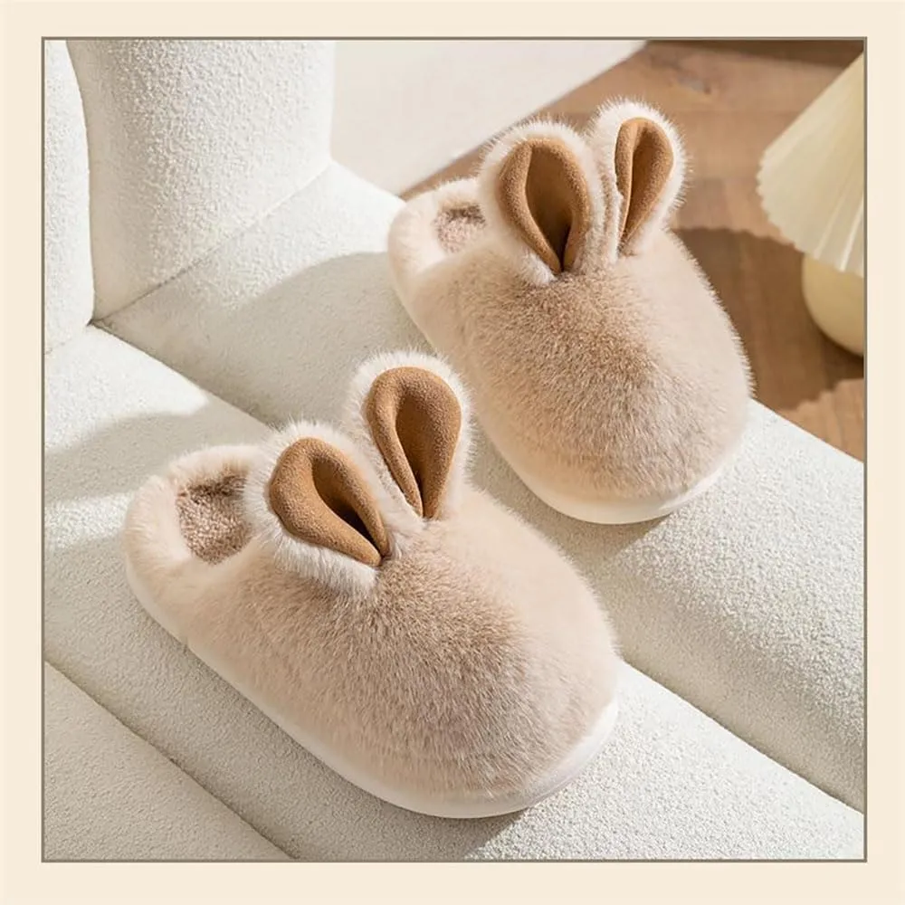 Zureto Cut Bunny Ear Women's Fuzzy House Memory Foam Slippers, Cute Furry Faux Fur Lined Bedroom Shoes, Cozy Indoor Shoes