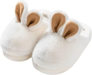 Zureto Cut Bunny Ear Women's Fuzzy House Memory Foam Slippers, Cute Furry Faux Fur Lined Bedroom Shoes, Cozy Indoor Shoes