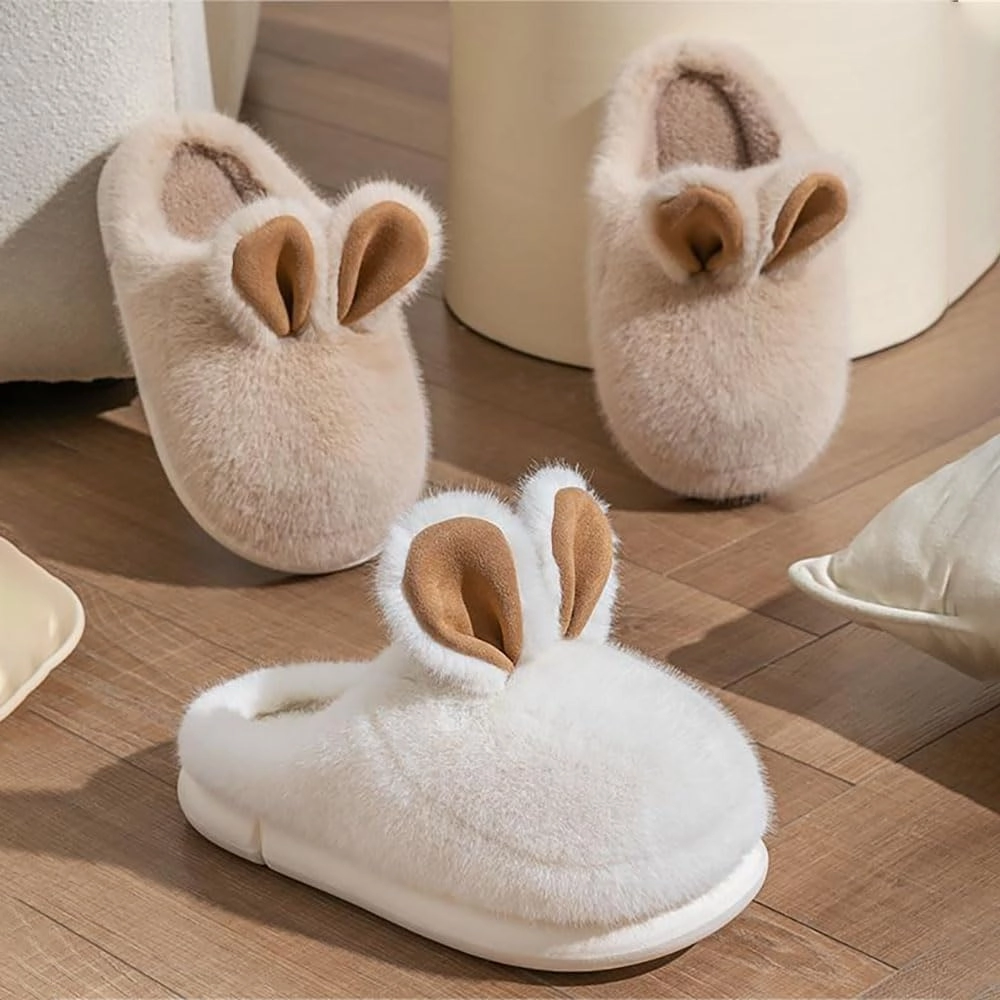 Zureto Cut Bunny Ear Women's Fuzzy House Memory Foam Slippers, Cute Furry Faux Fur Lined Bedroom Shoes, Cozy Indoor Shoes