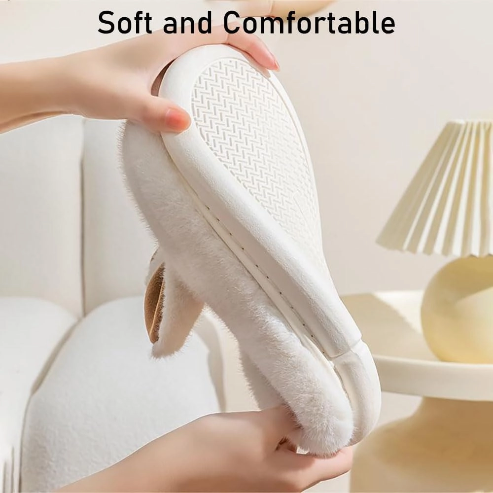 Zureto Cut Bunny Ear Women's Fuzzy House Memory Foam Slippers, Cute Furry Faux Fur Lined Bedroom Shoes, Cozy Indoor Shoes