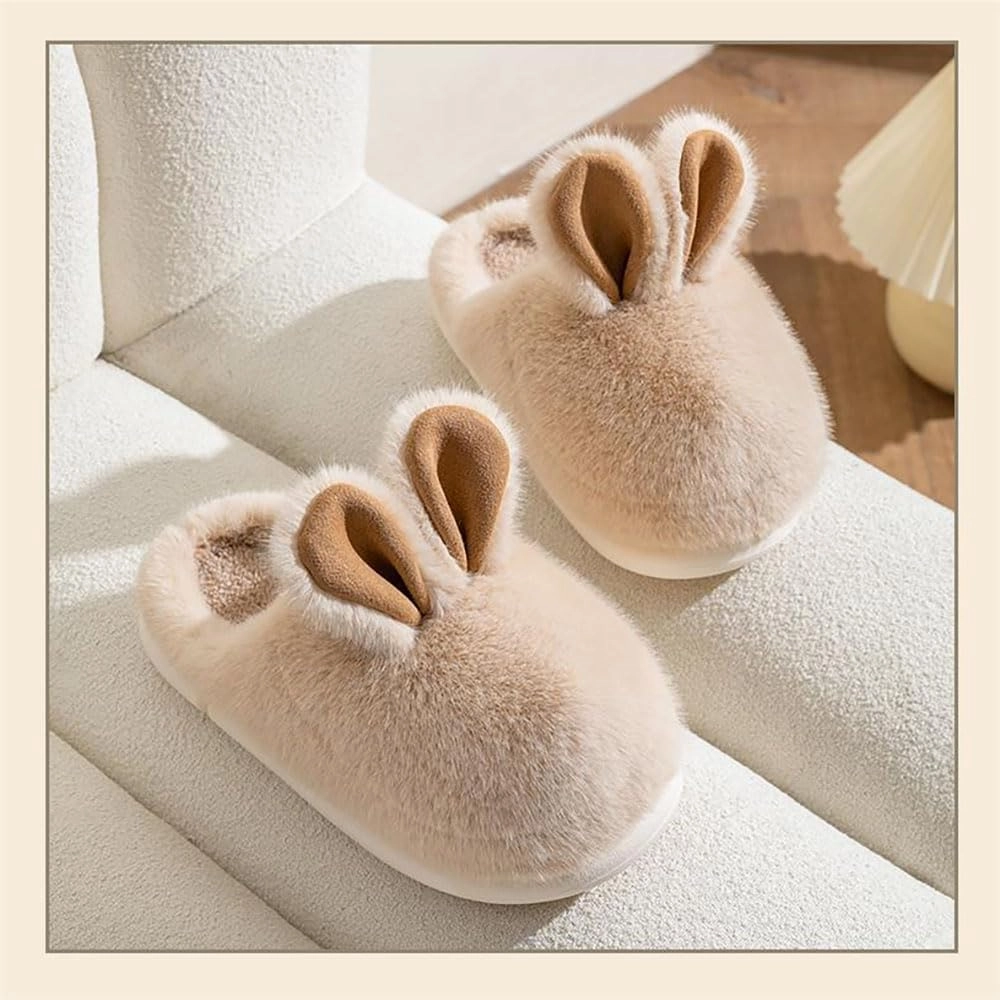Zureto Cut Bunny Ear Women's Fuzzy House Memory Foam Slippers, Cute Furry Faux Fur Lined Bedroom Shoes, Cozy Indoor Shoes