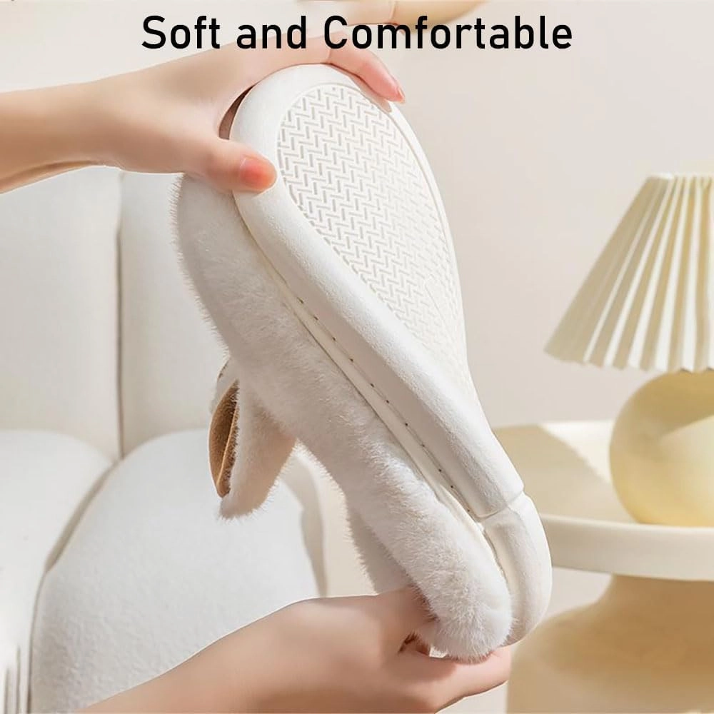 Zureto Cut Bunny Ear Women's Fuzzy House Memory Foam Slippers, Cute Furry Faux Fur Lined Bedroom Shoes, Cozy Indoor Shoes