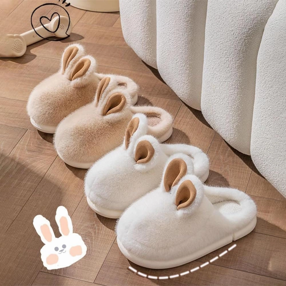 Zureto Cut Bunny Ear Women's Fuzzy House Memory Foam Slippers, Cute Furry Faux Fur Lined Bedroom Shoes, Cozy Indoor Shoes