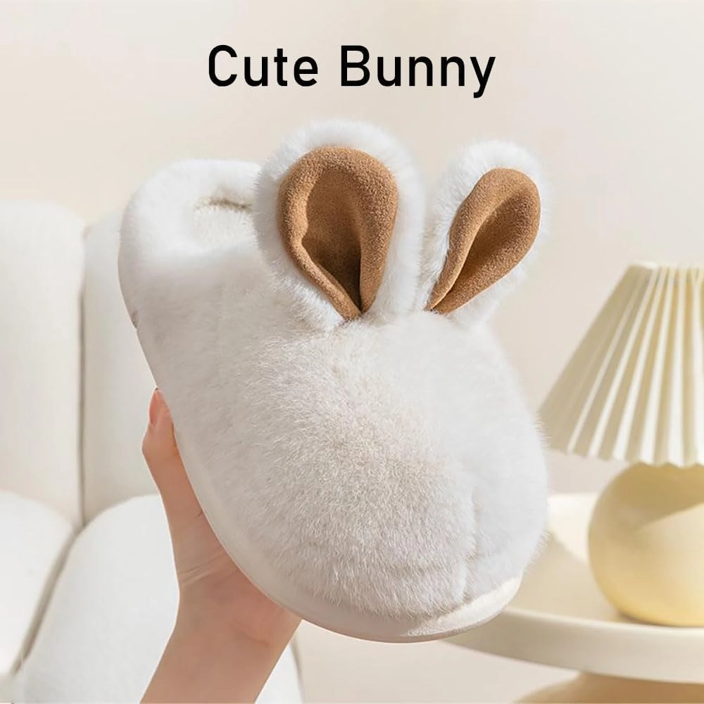 Zureto Cut Bunny Ear Women's Fuzzy House Memory Foam Slippers, Cute Furry Faux Fur Lined Bedroom Shoes, Cozy Indoor Shoes